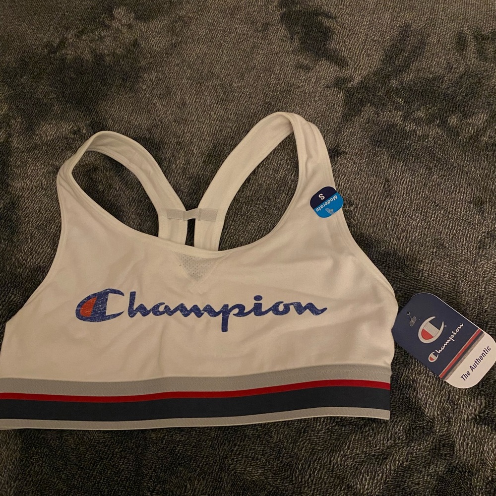 New w Tags Champion White, Blue, red, and gray striped band sports bra - Picture 4 of 4